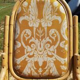 Set of 2 bamboo rocking chairs, yellow fabric with arabesques