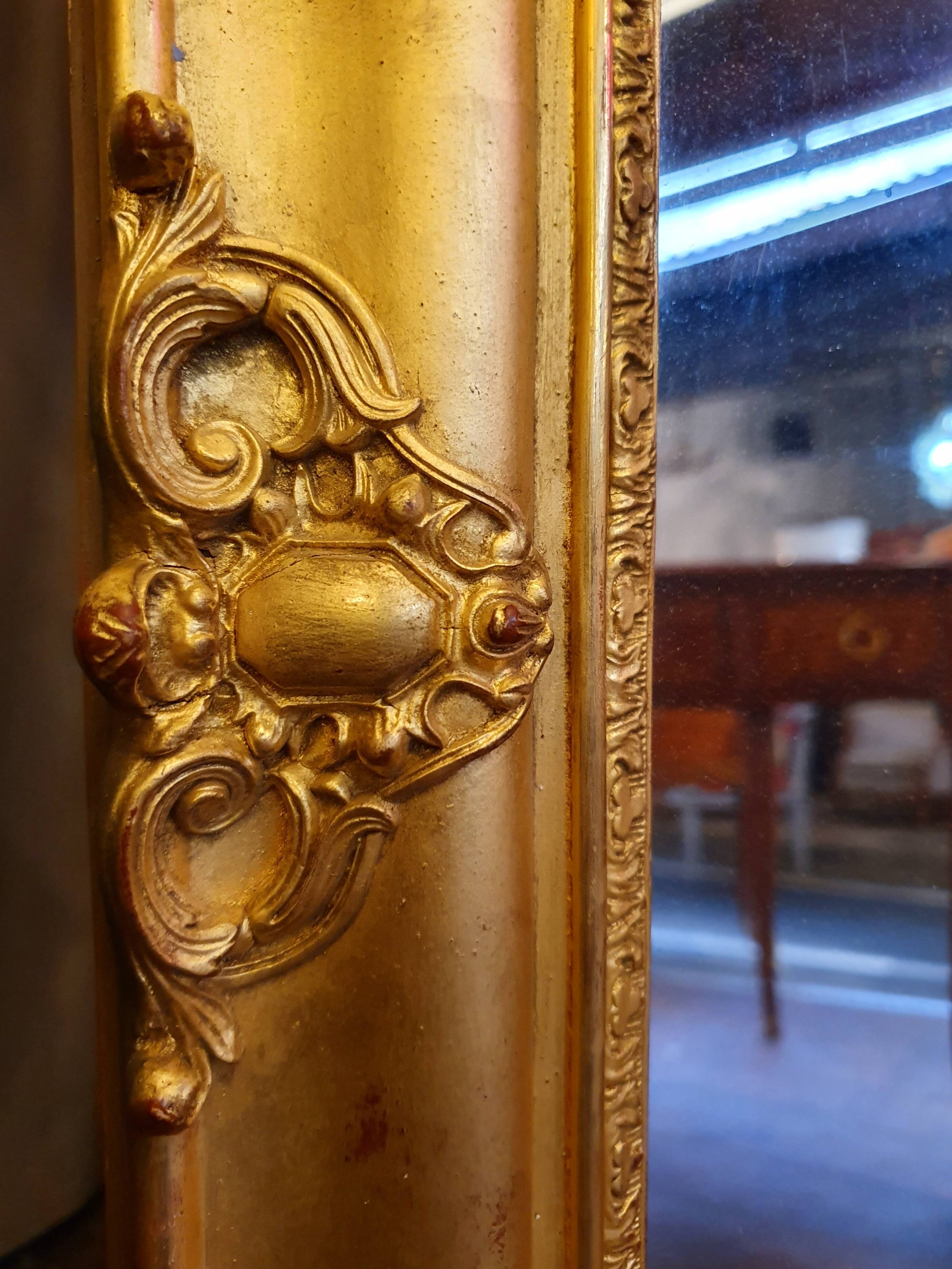 Mirror regency style floral decorations 19th - gilded stucco wood 76x100cm