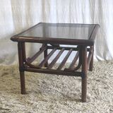 Rattan coffee table and smoked glass 60-70s