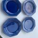 4 octagonal flat plates terre de Provence blue ceramic glazed vintage