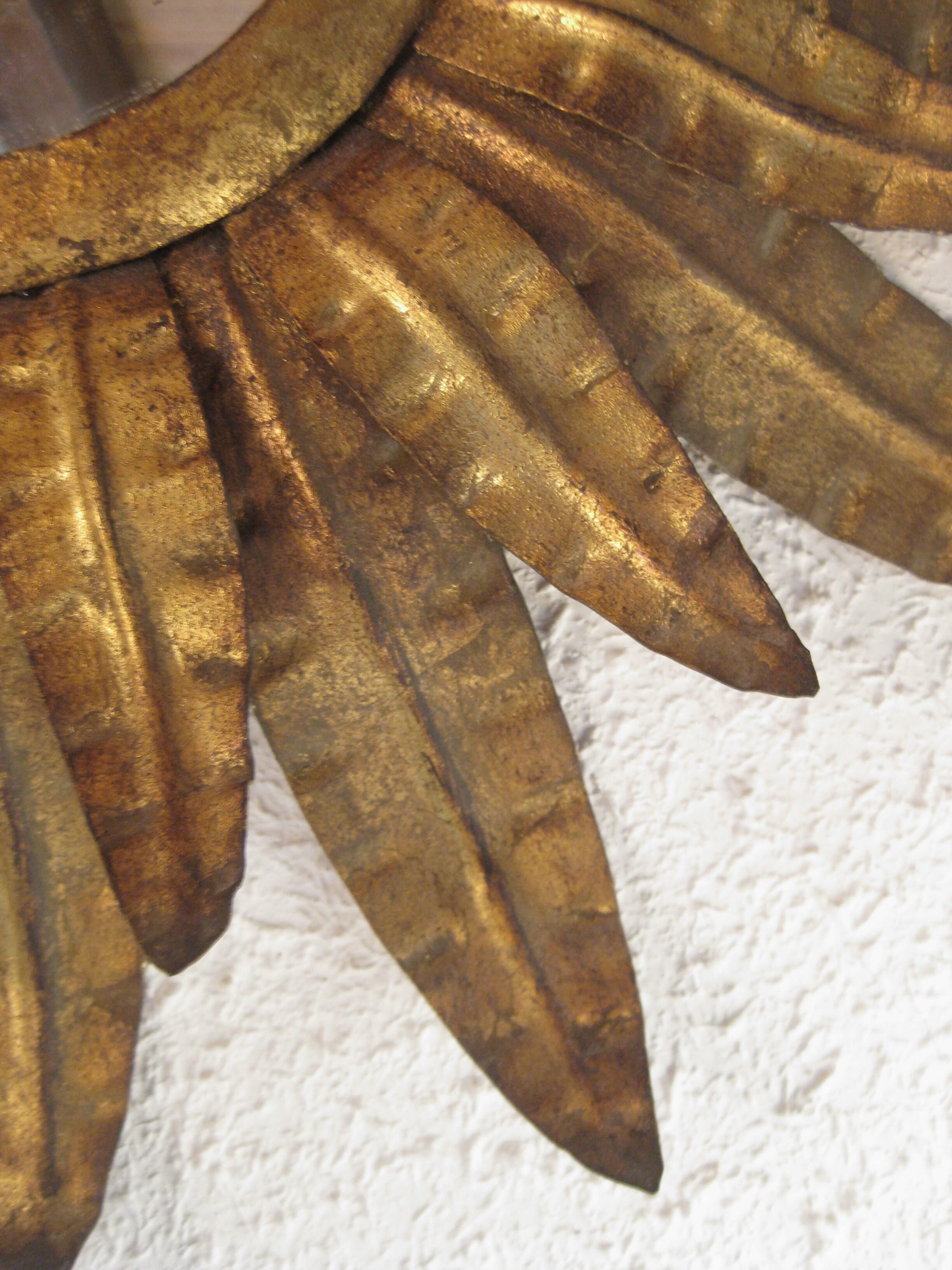 Mirror sun gold leaves metal 1950 55cm