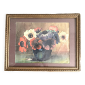 Old watercolor flowers anemone framed
