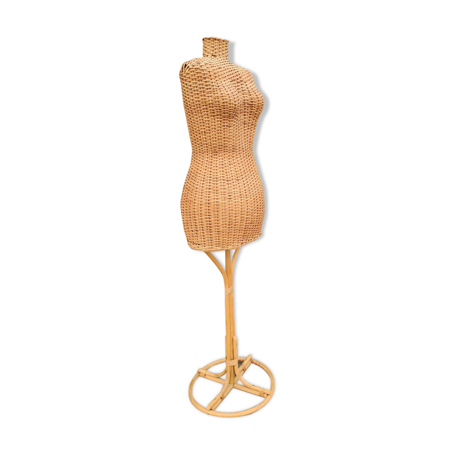 Mannequin  buste vintage en osier  et bambou