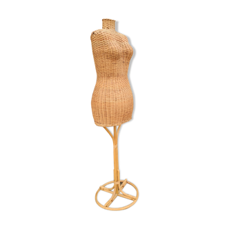 Vintage wicker and bamboo bust mannequin