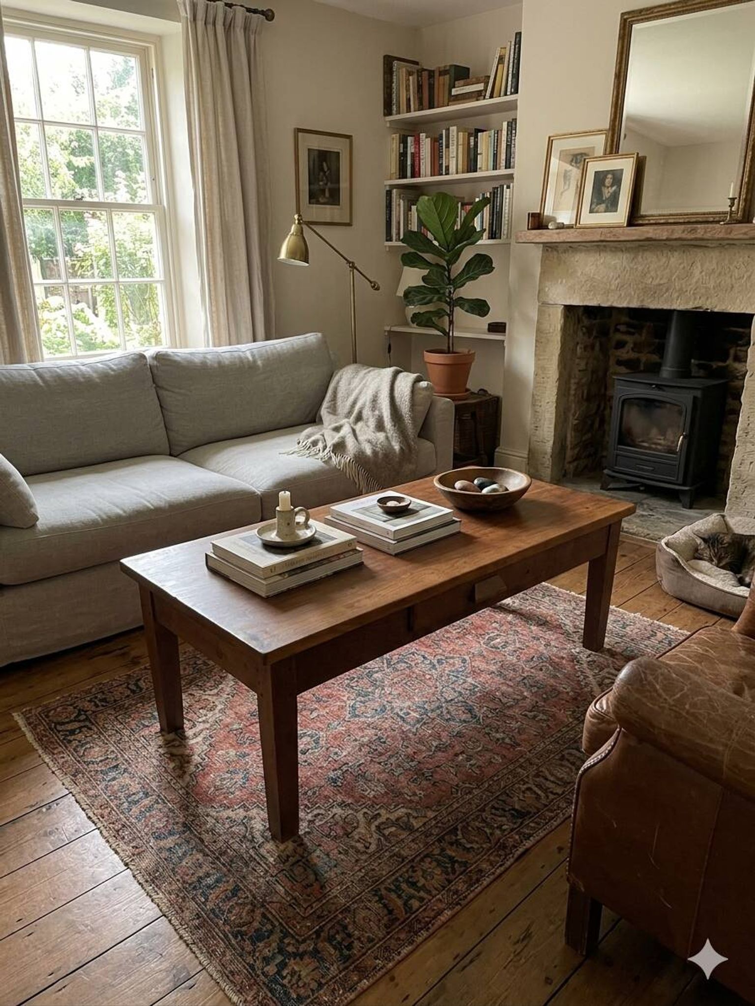 Antique solid oak coffee table, 130cm L