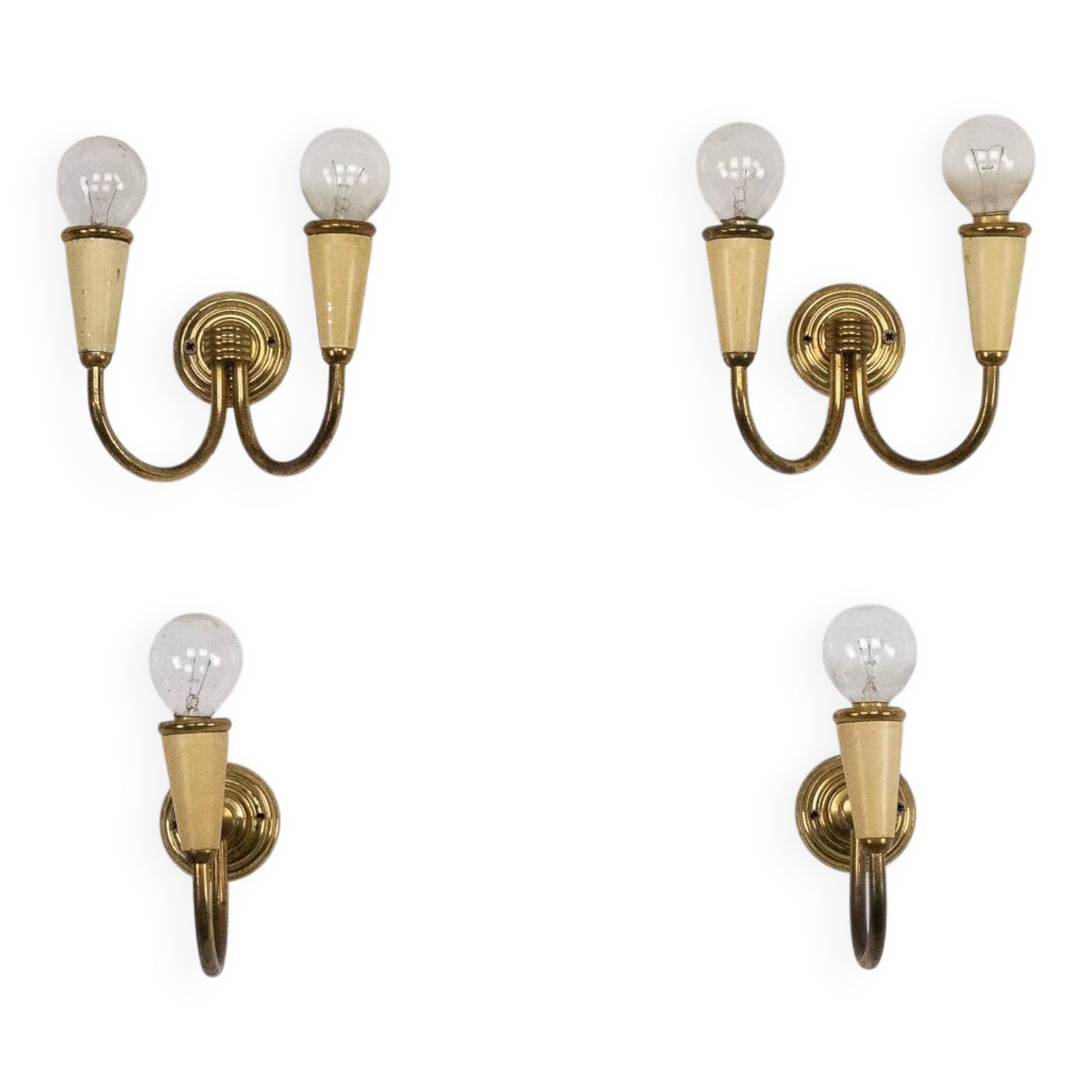Set of four Mid-Century sconces in lacquer and brass. Italy 1950s