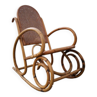 Rocking chair bambou et cannage
