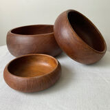 Set of three wooden salad bowls