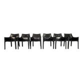 Mario Bellini CAB 413 Dining Chairs, Set of Six, Black Leather, 1977