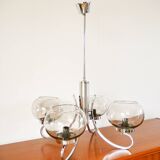 Chandelier Gaetano Sciolari, 4 lights, in chrome and smoked glass, 1970.