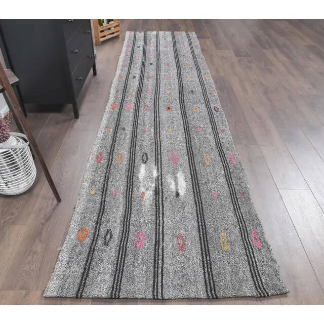 1970s Turkish Handwoven Kilim Wool Rug 95x375