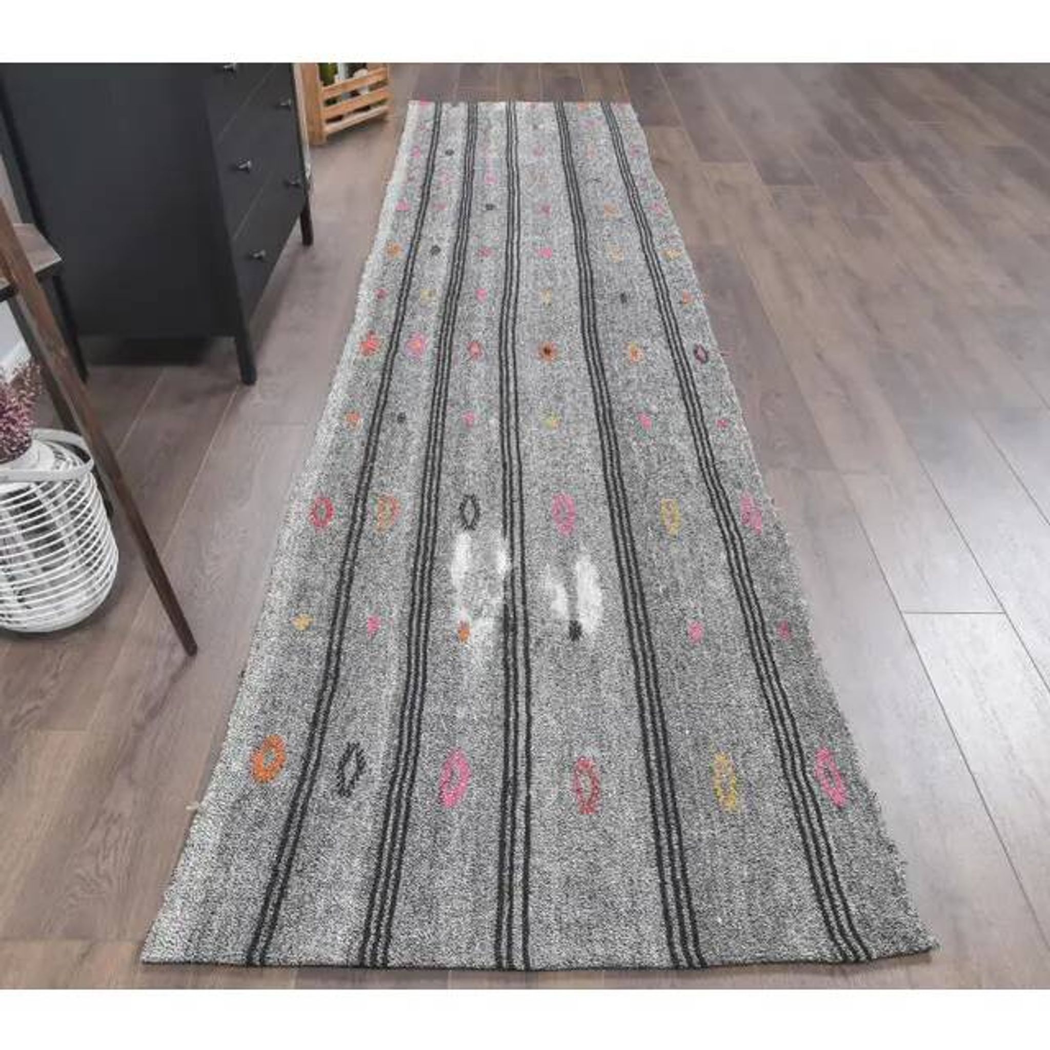 1970s Turkish Handwoven Kilim Wool Rug 95x375