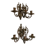 Pair of 3-light wall sconces in gilt bronze in the style