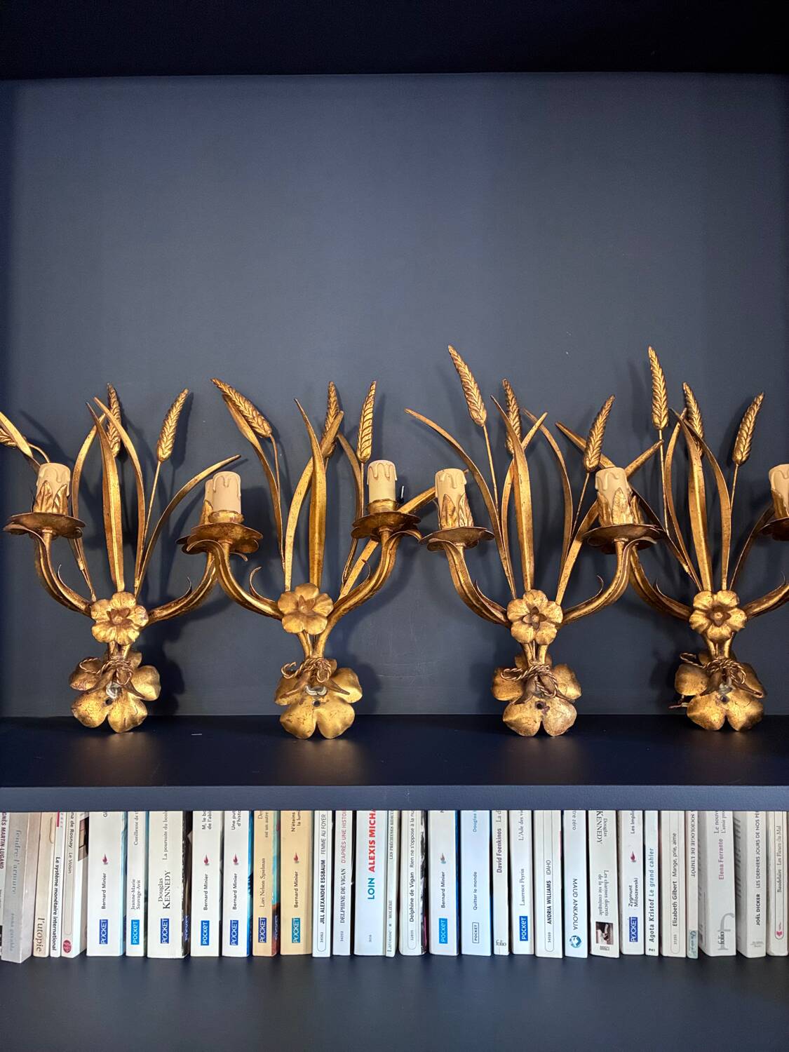 4 metal wall lights "Wheat Ears" Maison Charles, 1980