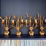 4 metal wall lights "Wheat Ears" Maison Charles, 1980
