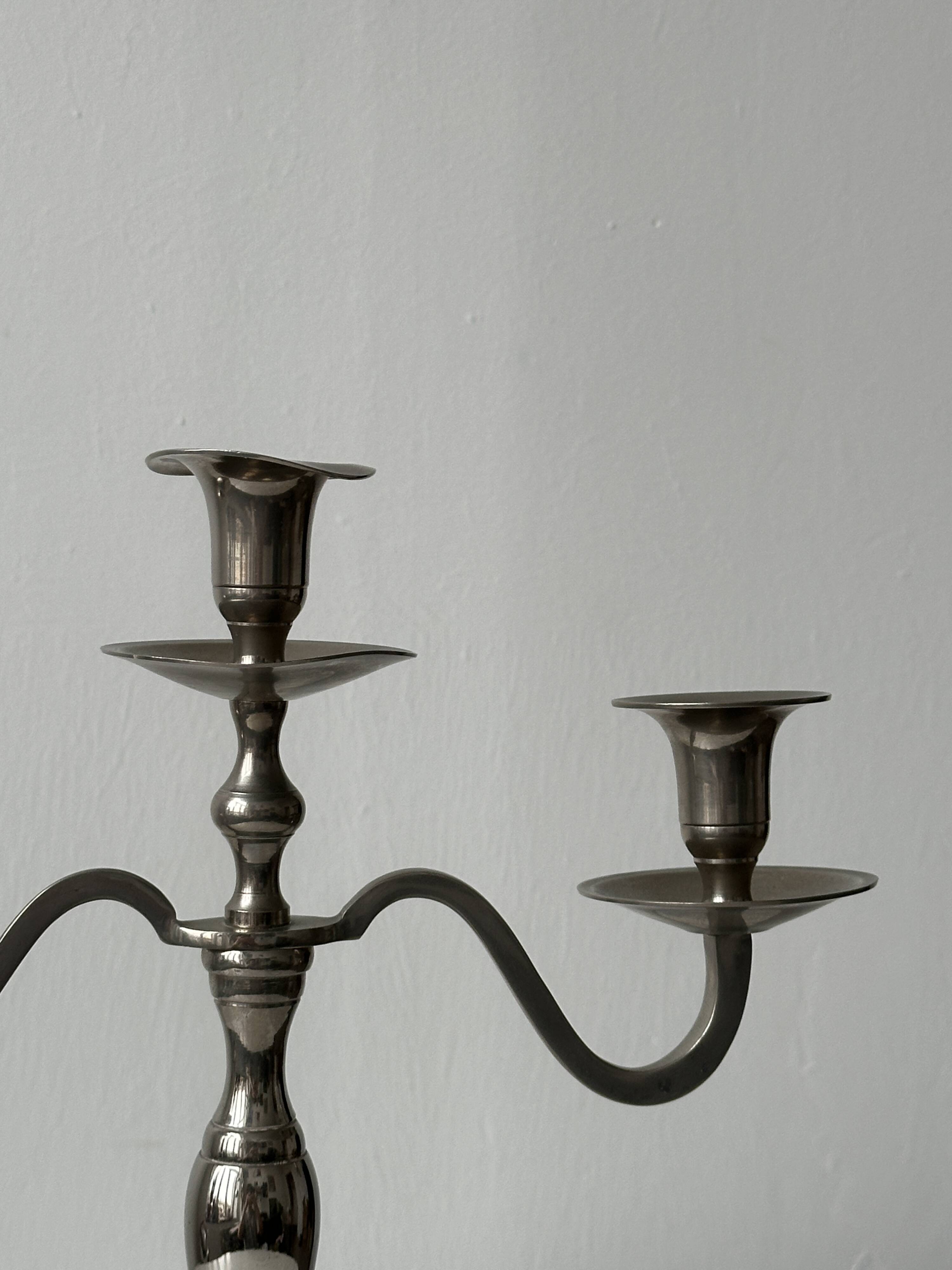 3-light candlestick in silver metal