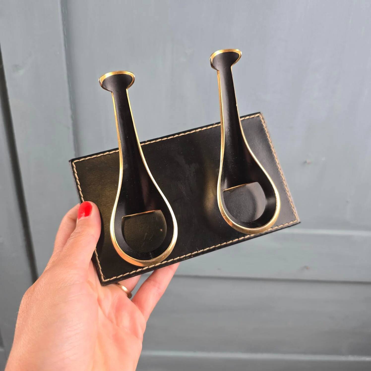 Double vintage black and gold pipe holder – Walter Bosse style from the 1950s