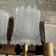 Old pair of wall sconces by Maison Lunel in brass and glass.