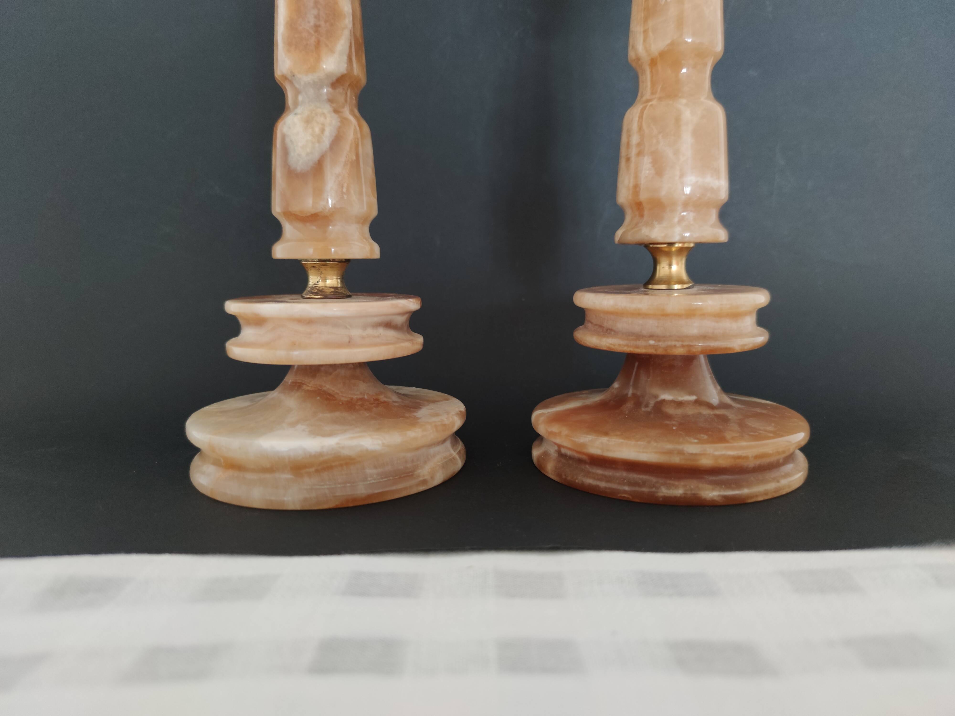 Pair of candlestick candlestick in onyx and brass H28cm TBE