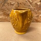 Old barbotine pitcher sarreguemines yellow ceramic squirrel decor