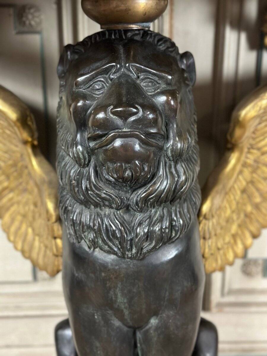 Pair of marble and bronze console tables, Italy, circa 1930