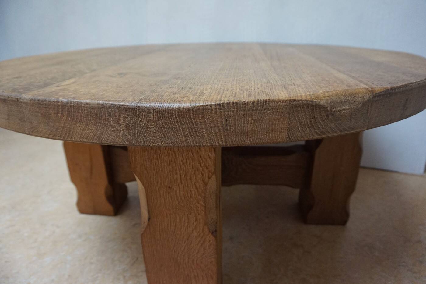 Brutalist Wabi-Sabi Design Handcrafted Round Oak Coffee Table, Netherlands 1960's