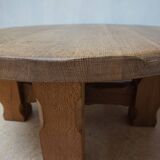 Brutalist Wabi-Sabi Design Handcrafted Round Oak Coffee Table, Netherlands 1960's