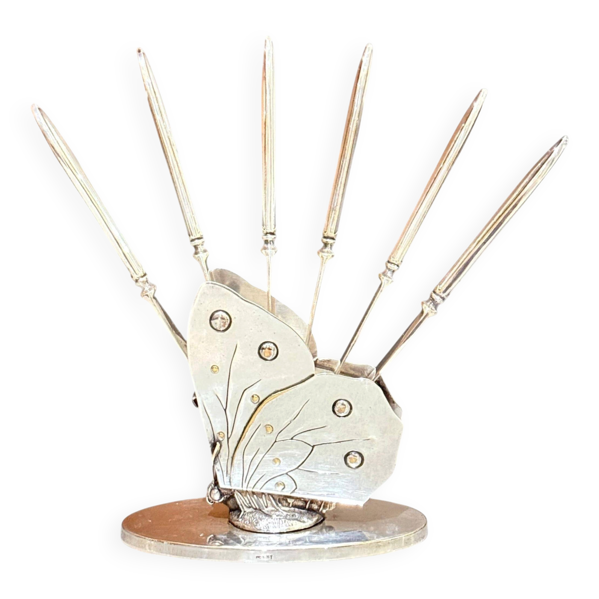 Vintage Silver-Plated Butterfly Knife Holder Set of Six Decorative Butter Knives
