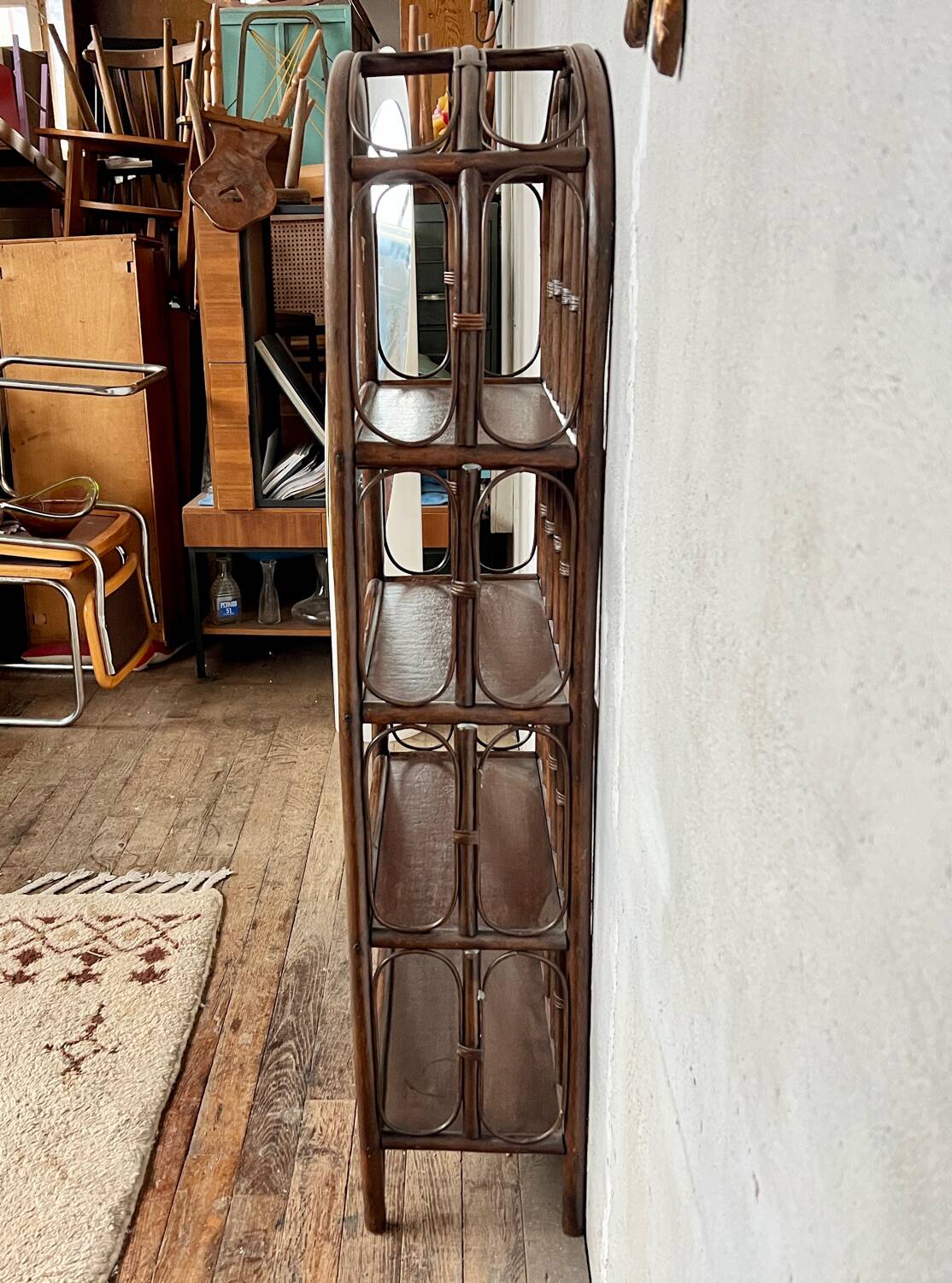 Vintage rattan bookcase shelf