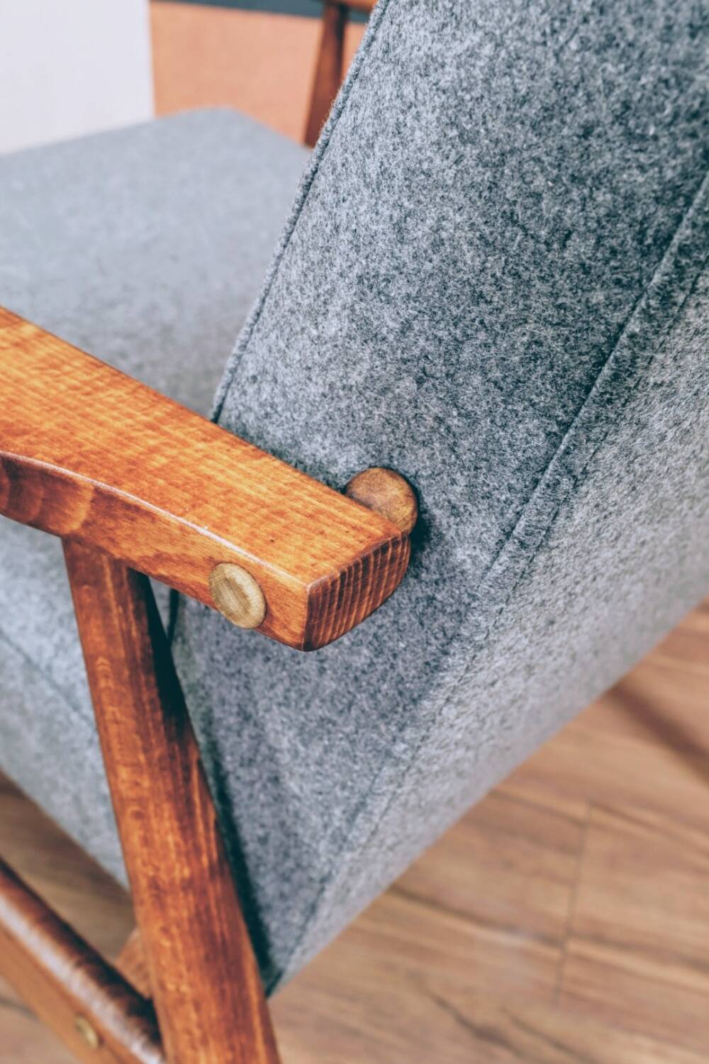 Vintage armchair light gray wool design by H.Lis