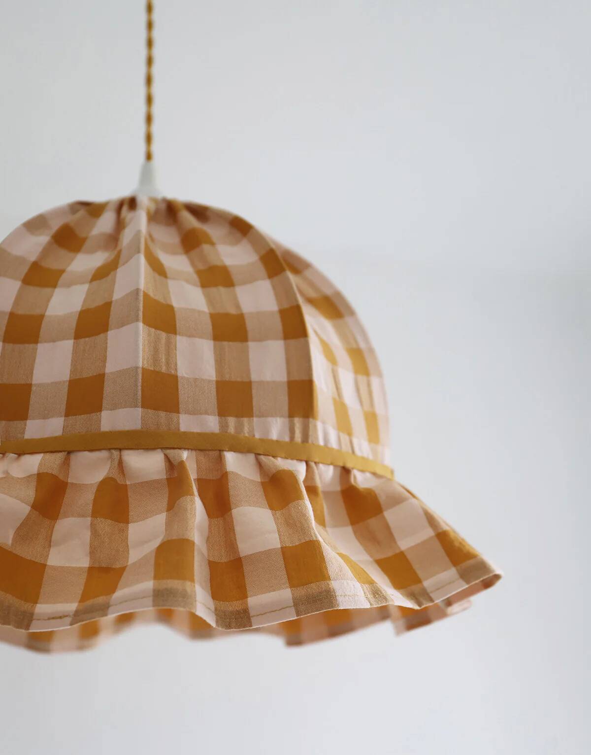 Vintage dome pendant light with ruffles "mustard gingham print"