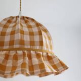 Vintage dome pendant light with ruffles "mustard gingham print"