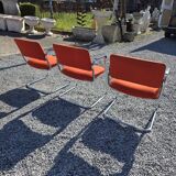 3 vintage chrome metal armchairs with orange fabric tops