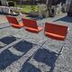 3 vintage chrome metal armchairs with orange fabric tops