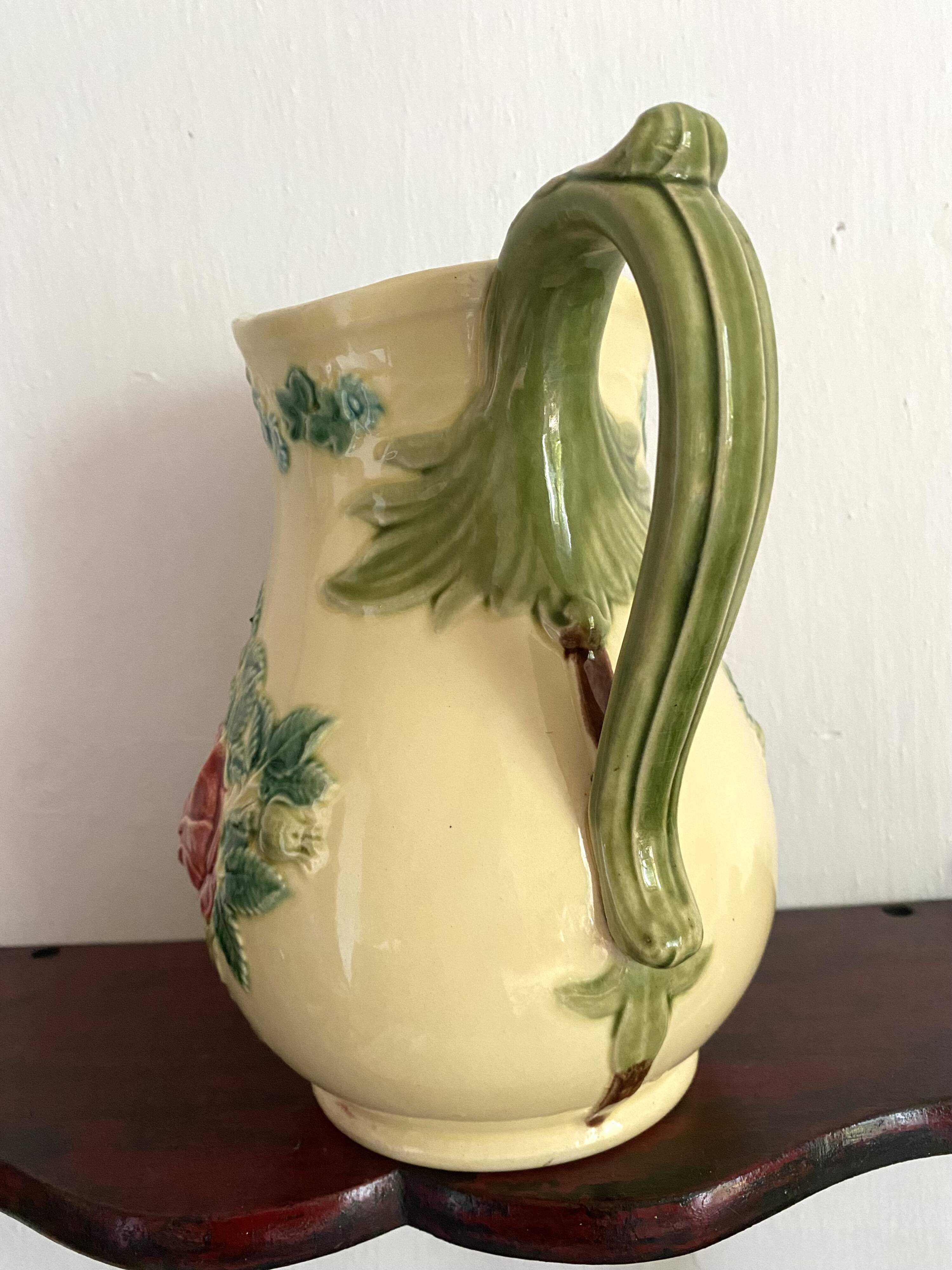 Luneville slip pitcher, Rose decor