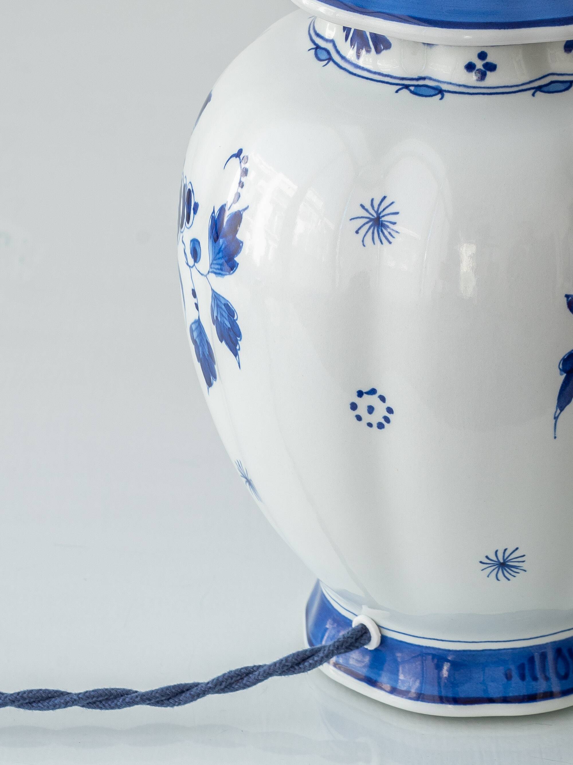 Pair of Royal Delft Blue & White Hand-Painted Floral Ginger Jar Table Lamps