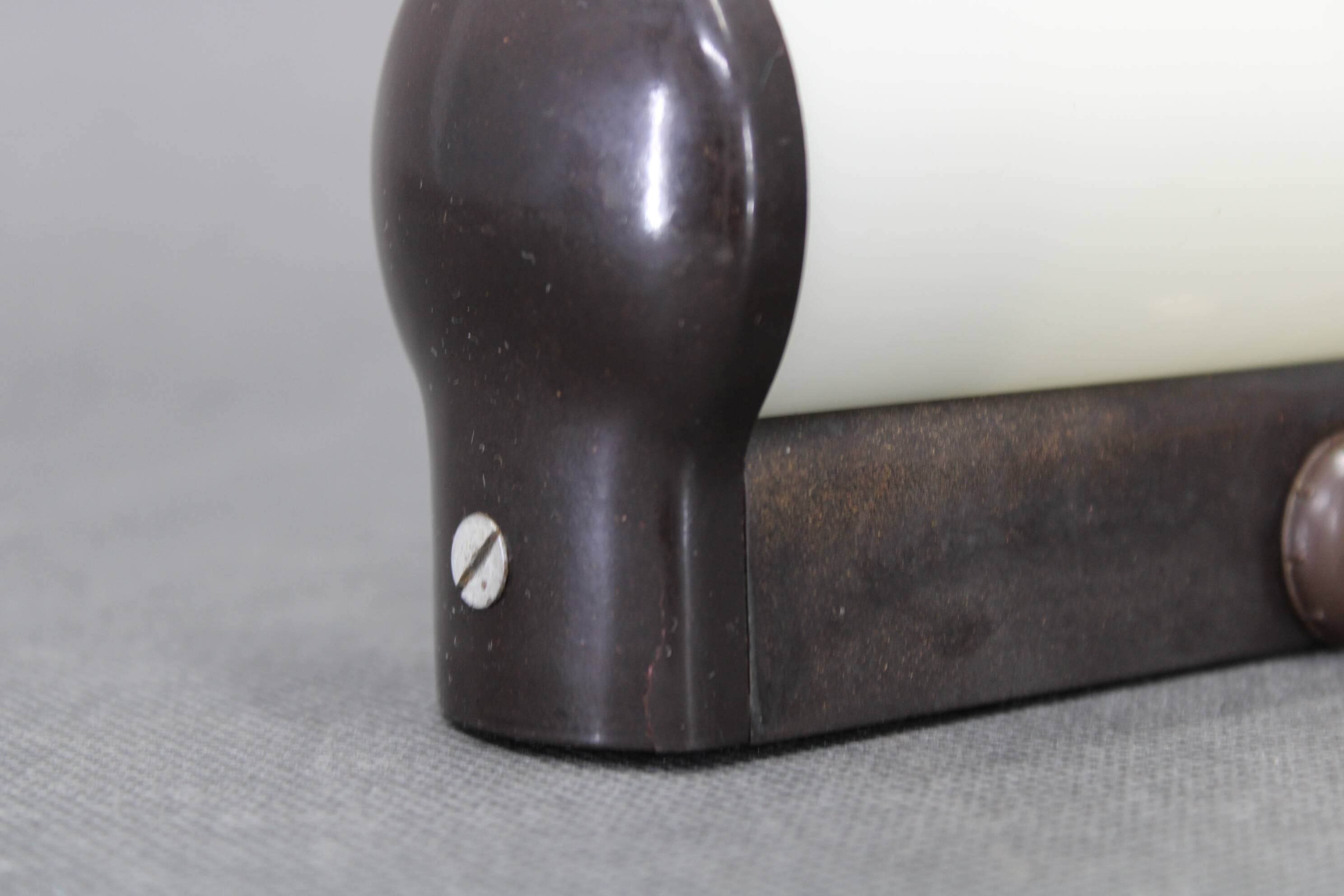 Czechoslovak Art Deco Bakelite Tubular Wall Light with Milk Glass, 1940s