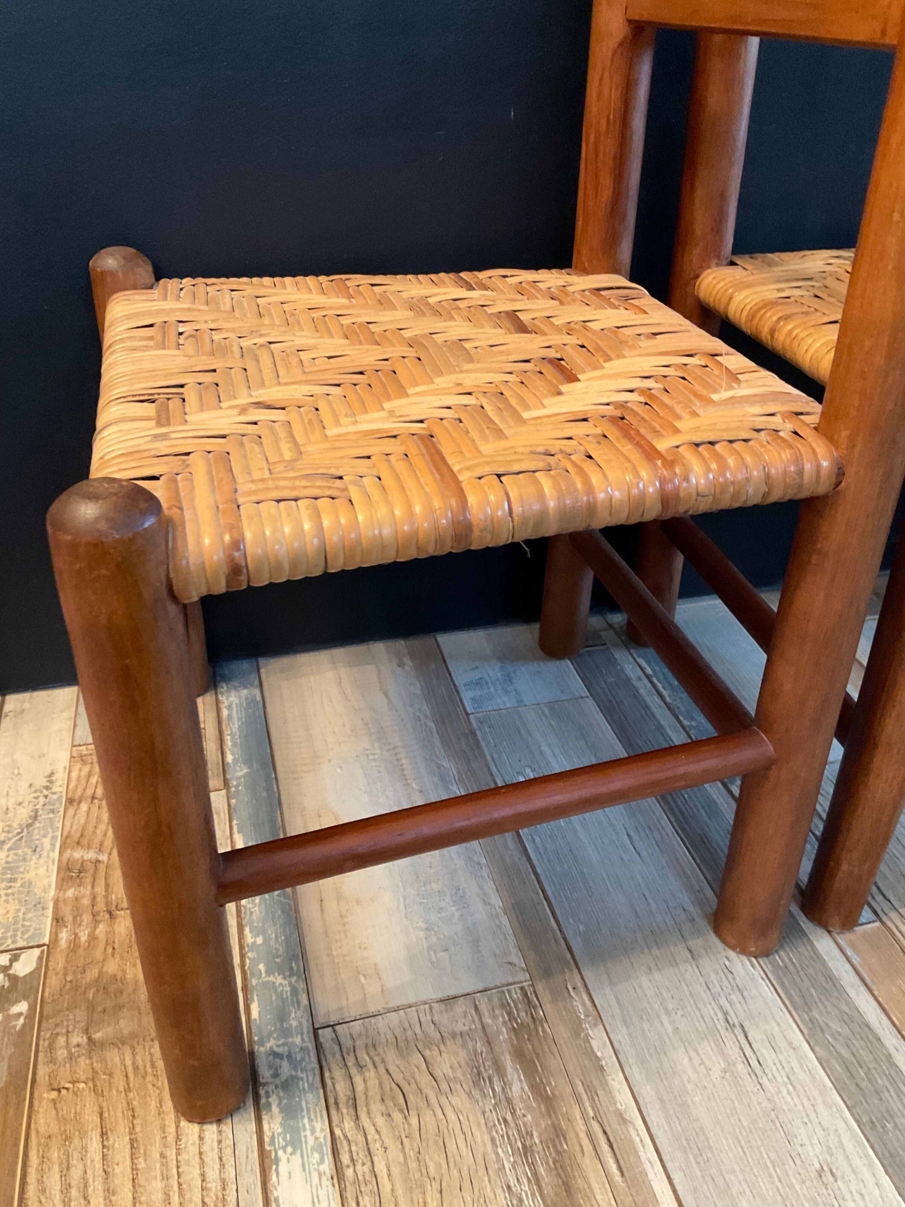 Paire de chaises enfant vintage en bois et rotin