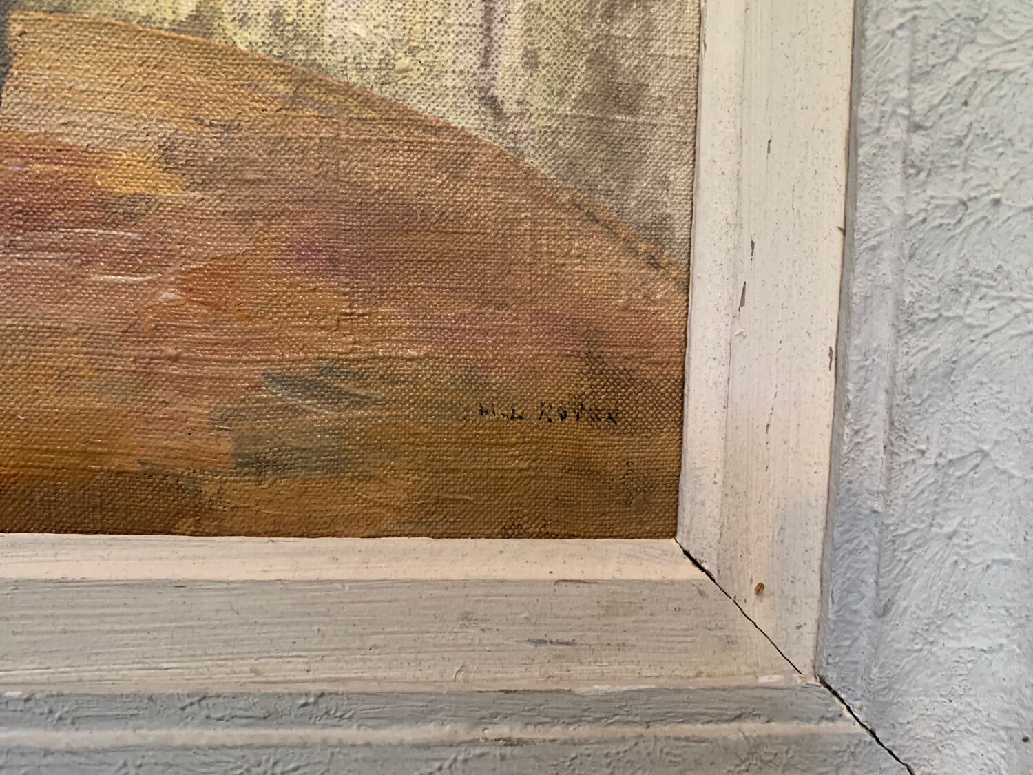 Pair paintings, oil on canvas still life pink flowers