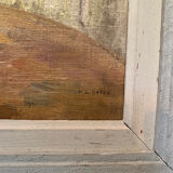 Pair paintings, oil on canvas still life pink flowers