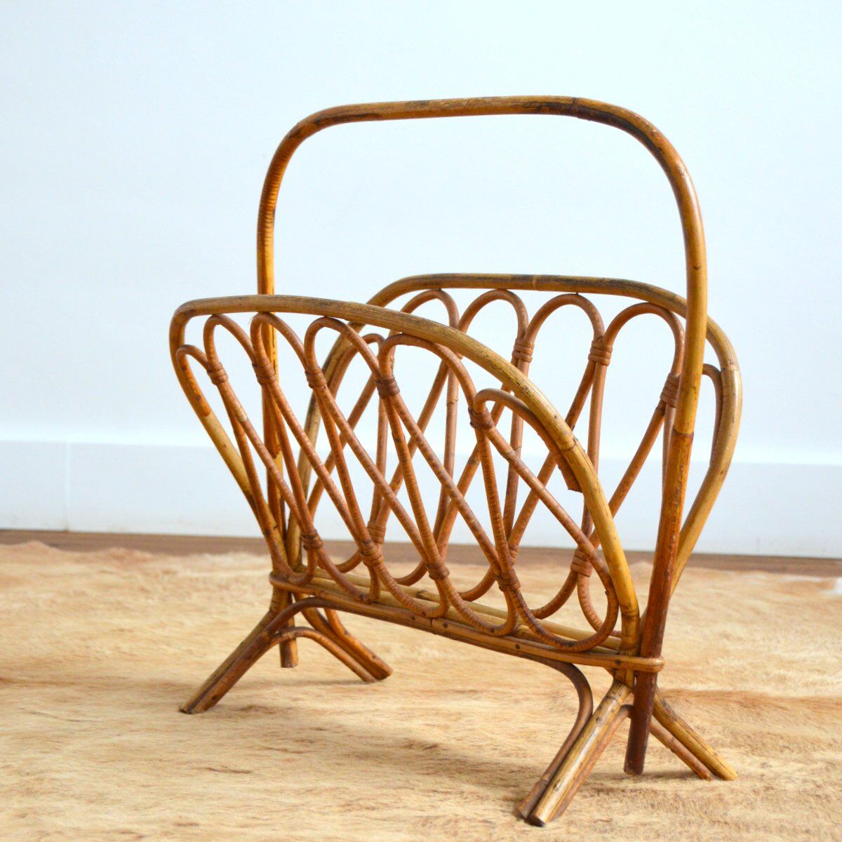 Rattan magazine holder 1950s