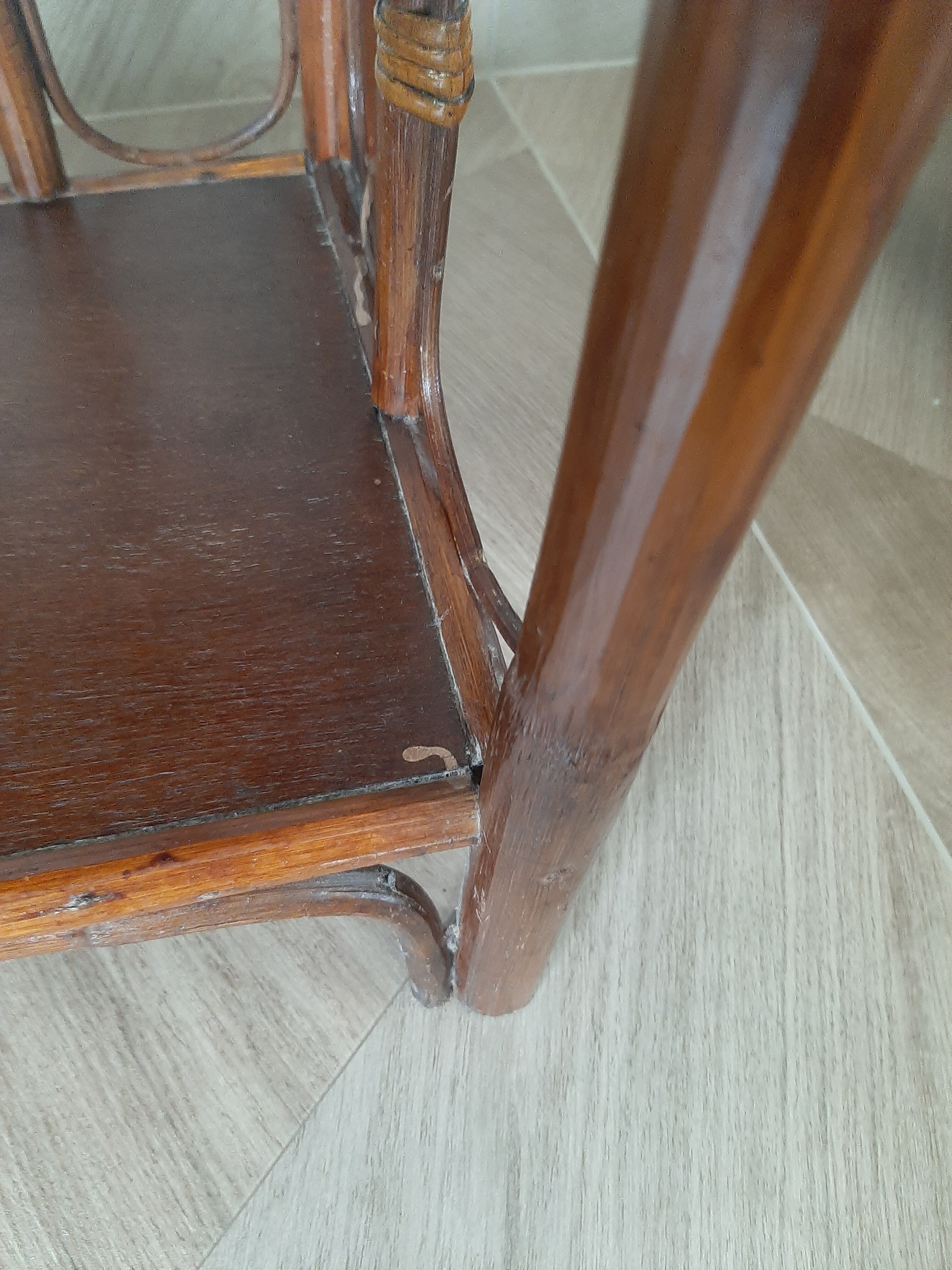 Vintage - set of 2 shelves of wooden floor, bamboo and rattan - 3 levels- retro 80s