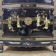Vintage Chinese black lacquer cabinet soapstone, mother-of-pearl bohemia