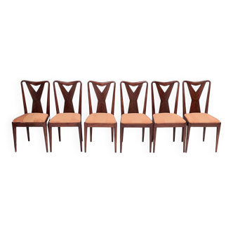 Set of six vintage walnut dining chairs