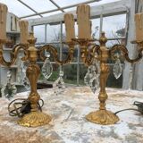 Pair of 3-light bronze candlestick lamps