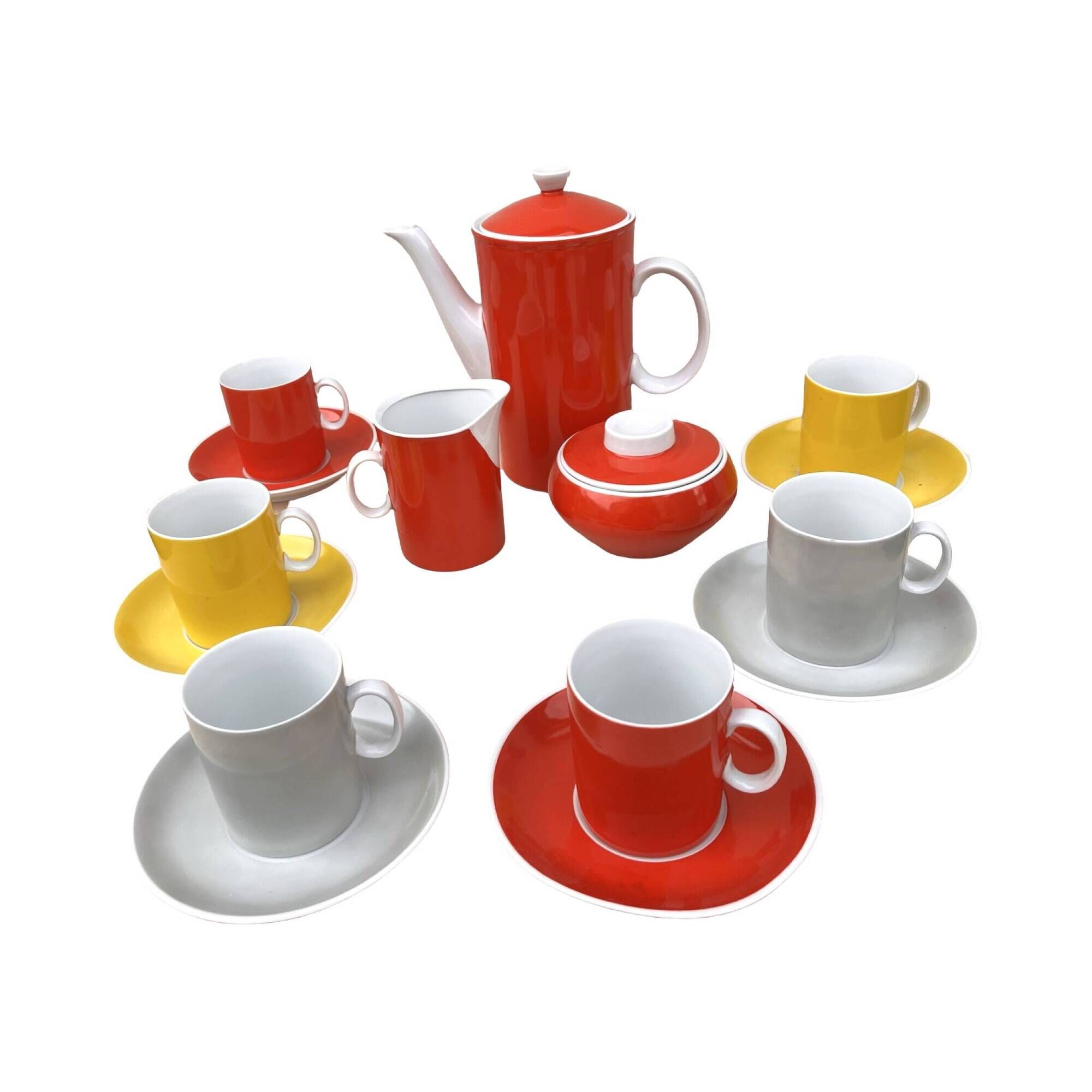 Coffee service for 6 people, milo designed by a. sadulski, karolina table porcelain plant, poland, 1