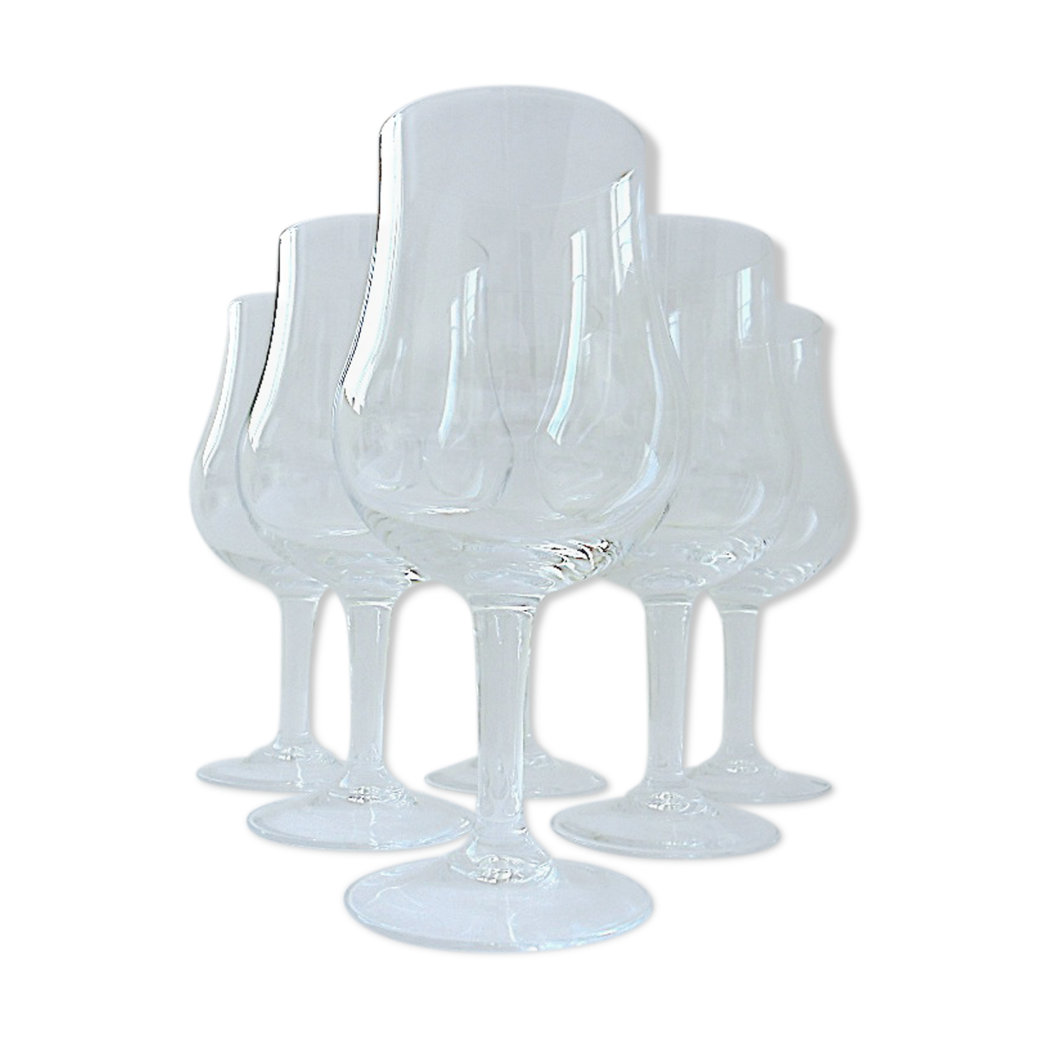 Suite of six large crystal wine tasting glasses