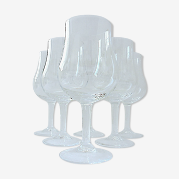 Suite of six large crystal wine tasting glasses