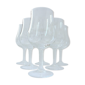 Suite of six large crystal wine tasting glasses