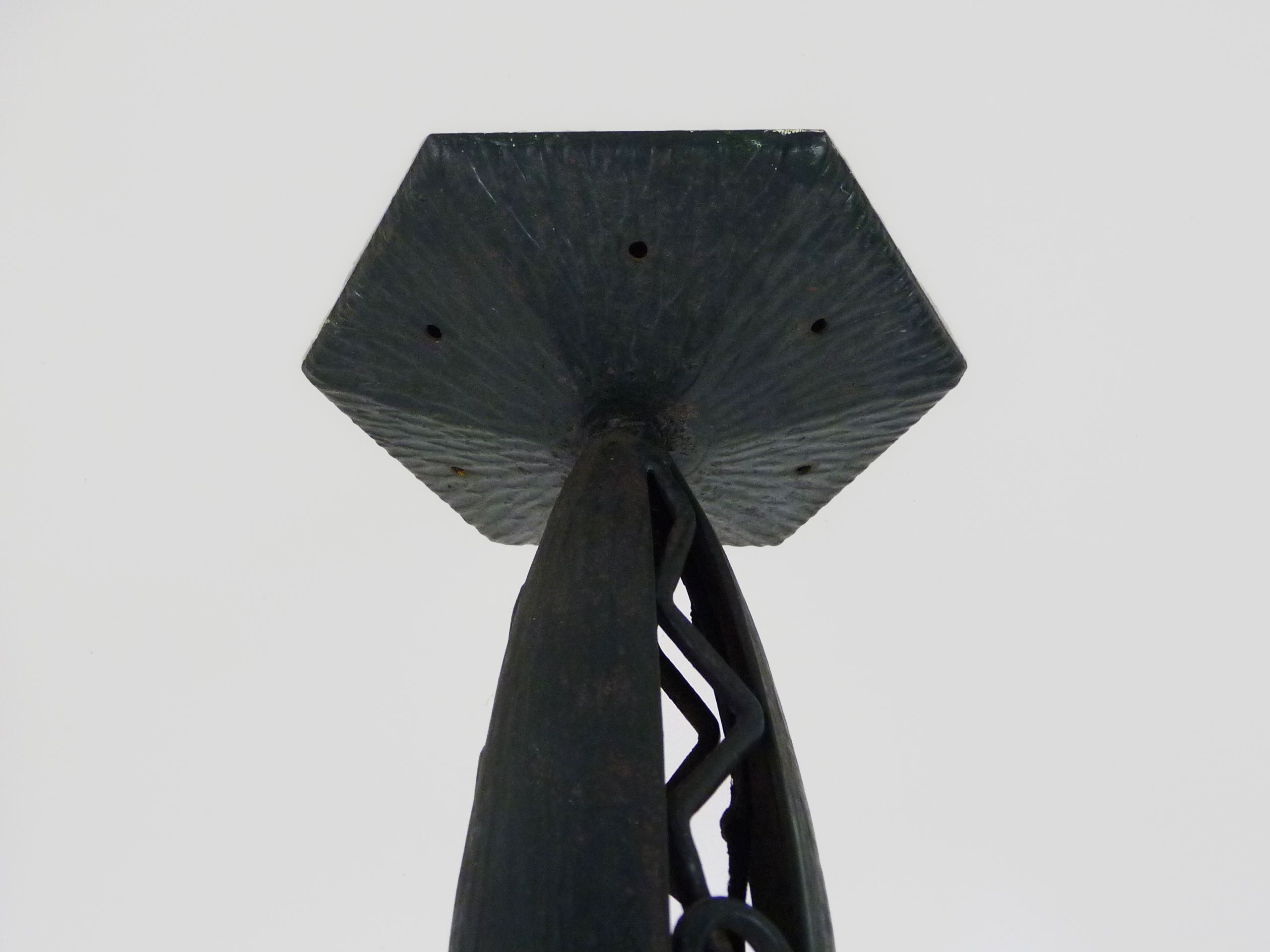 Art Deco hanging lamp in wrought iron Fournet and globe in glass paste